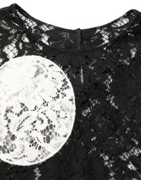 Dolce & Gabbana Dolce & Gabbana Black White Floral Lace Short Sleeve Blouse Women's Top