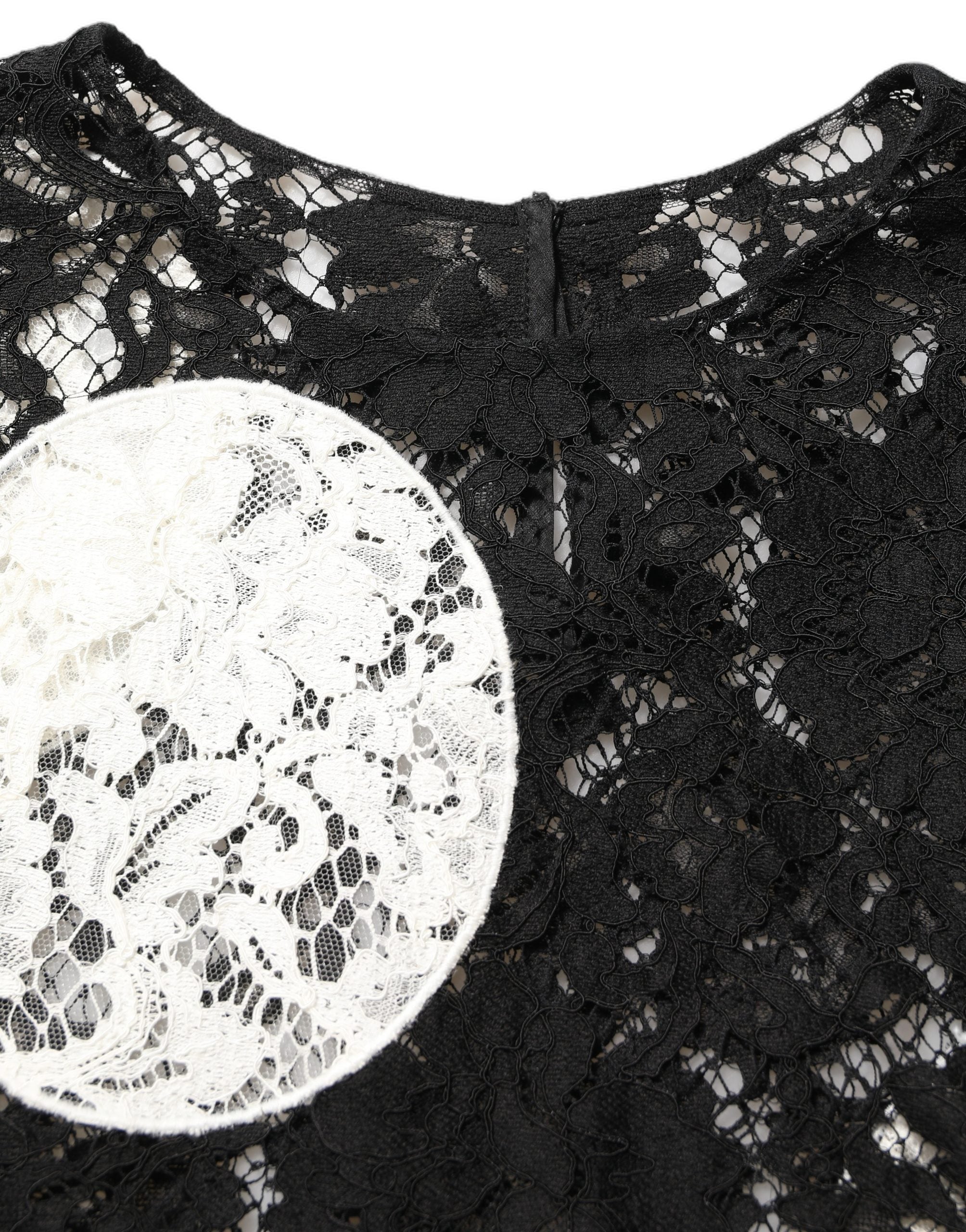 Dolce & Gabbana Dolce & Gabbana Black White Floral Lace Short Sleeve Blouse Women's Top