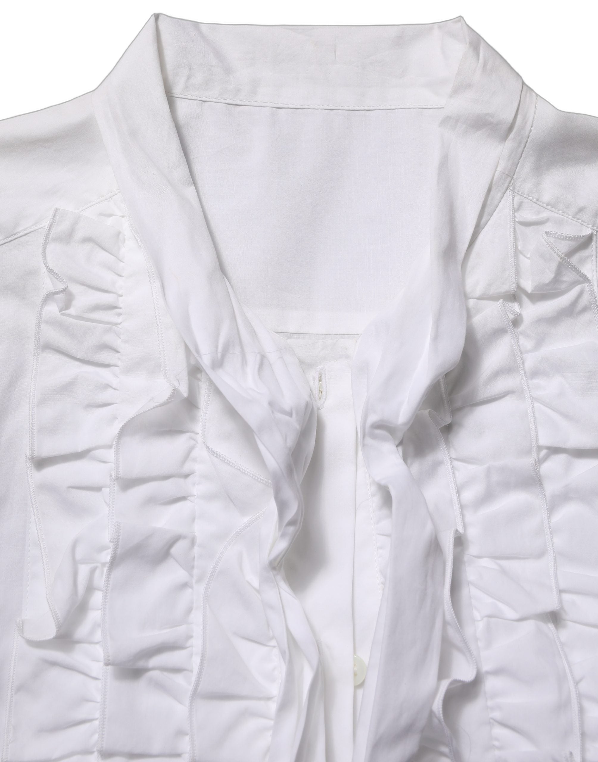 Dolce & Gabbana Dolce & Gabbana White Ruffled Bib Long Sleeves Blouse Women's Top