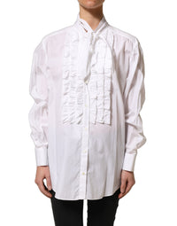 Dolce & Gabbana Dolce & Gabbana White Ruffled Bib Long Sleeves Blouse Women's Top