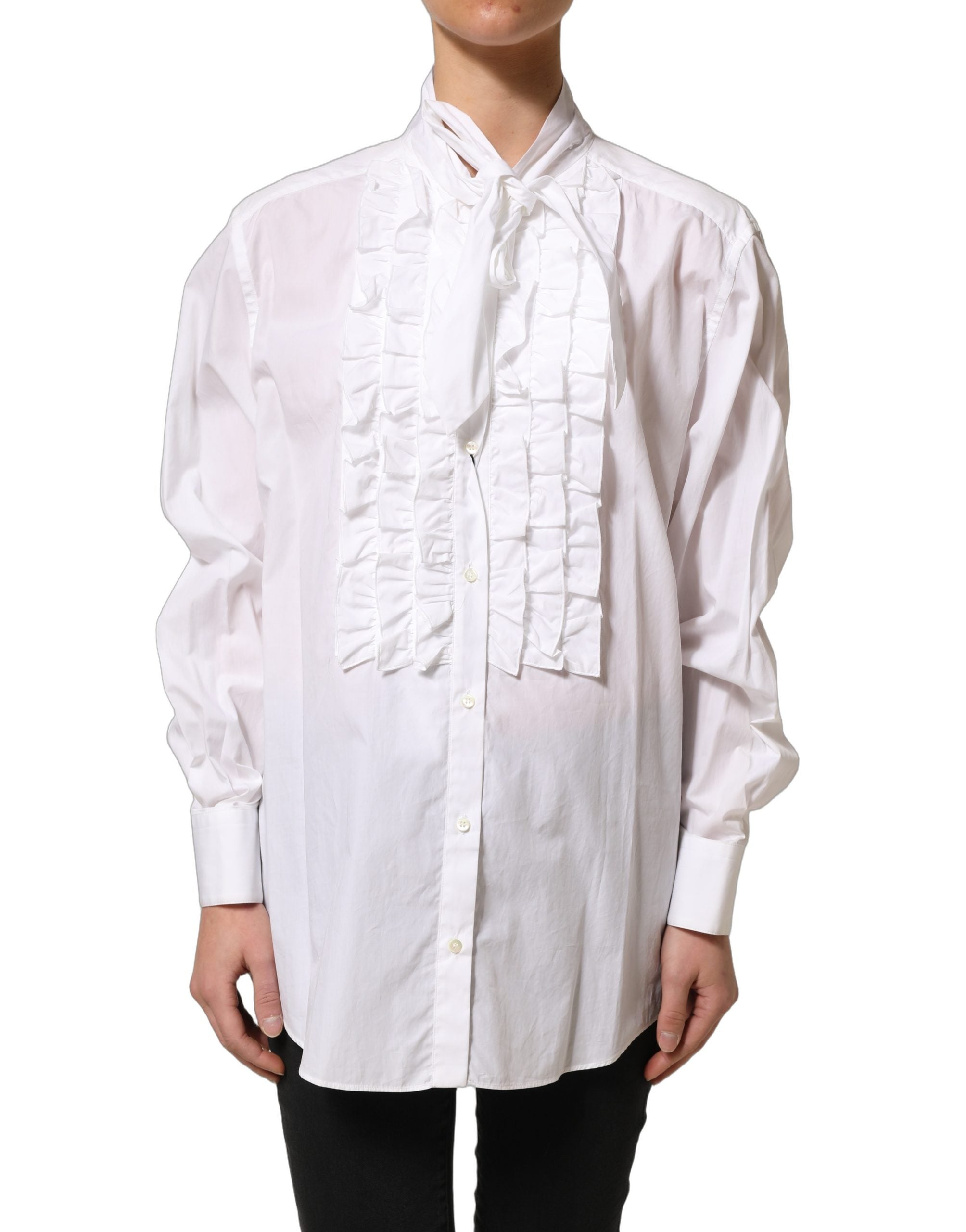 Dolce & Gabbana Dolce & Gabbana White Ruffled Bib Long Sleeves Blouse Women's Top