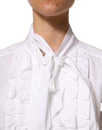 Dolce & Gabbana Dolce & Gabbana White Ruffled Bib Long Sleeves Blouse Women's Top