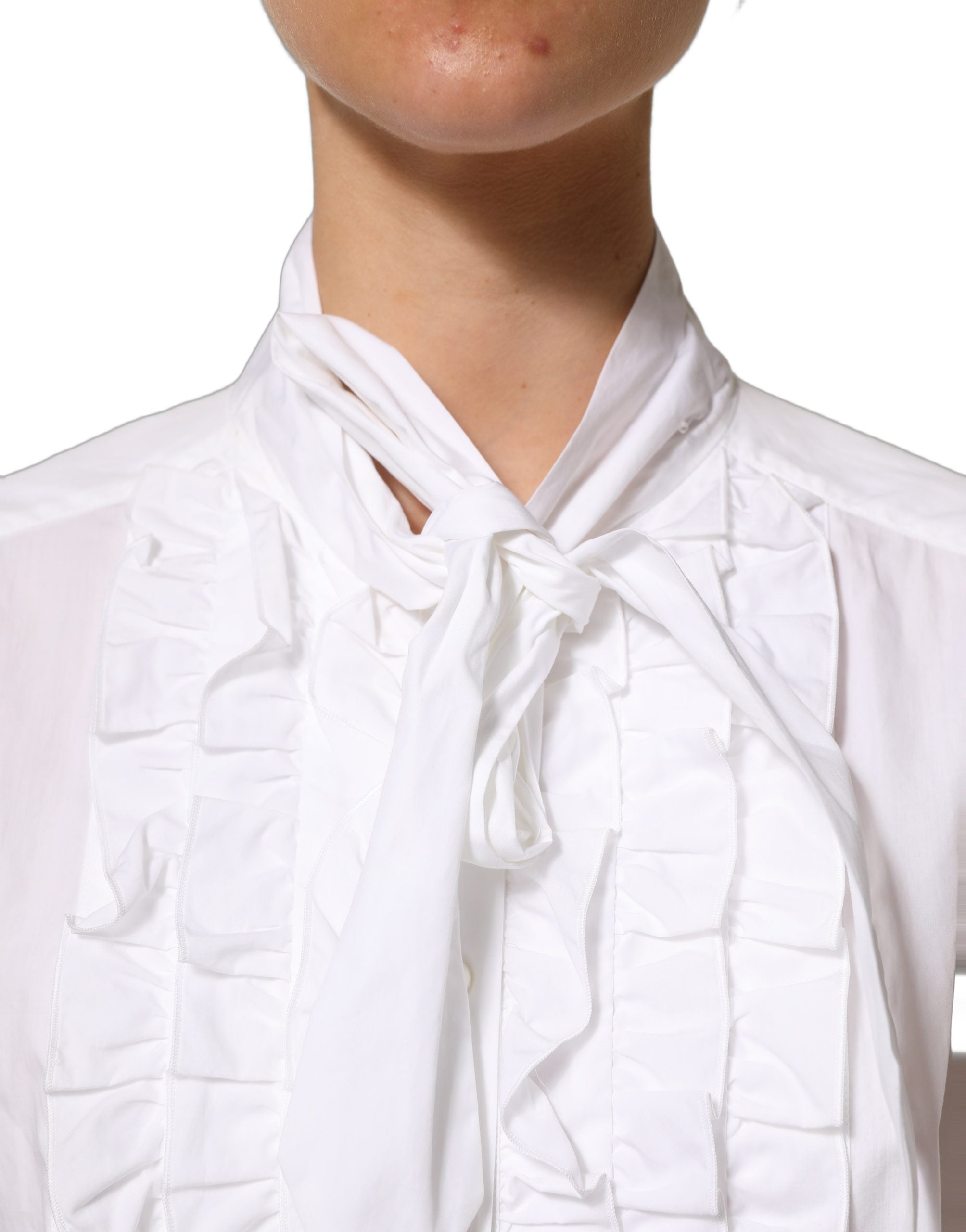 Dolce & Gabbana Dolce & Gabbana White Ruffled Bib Long Sleeves Blouse Women's Top