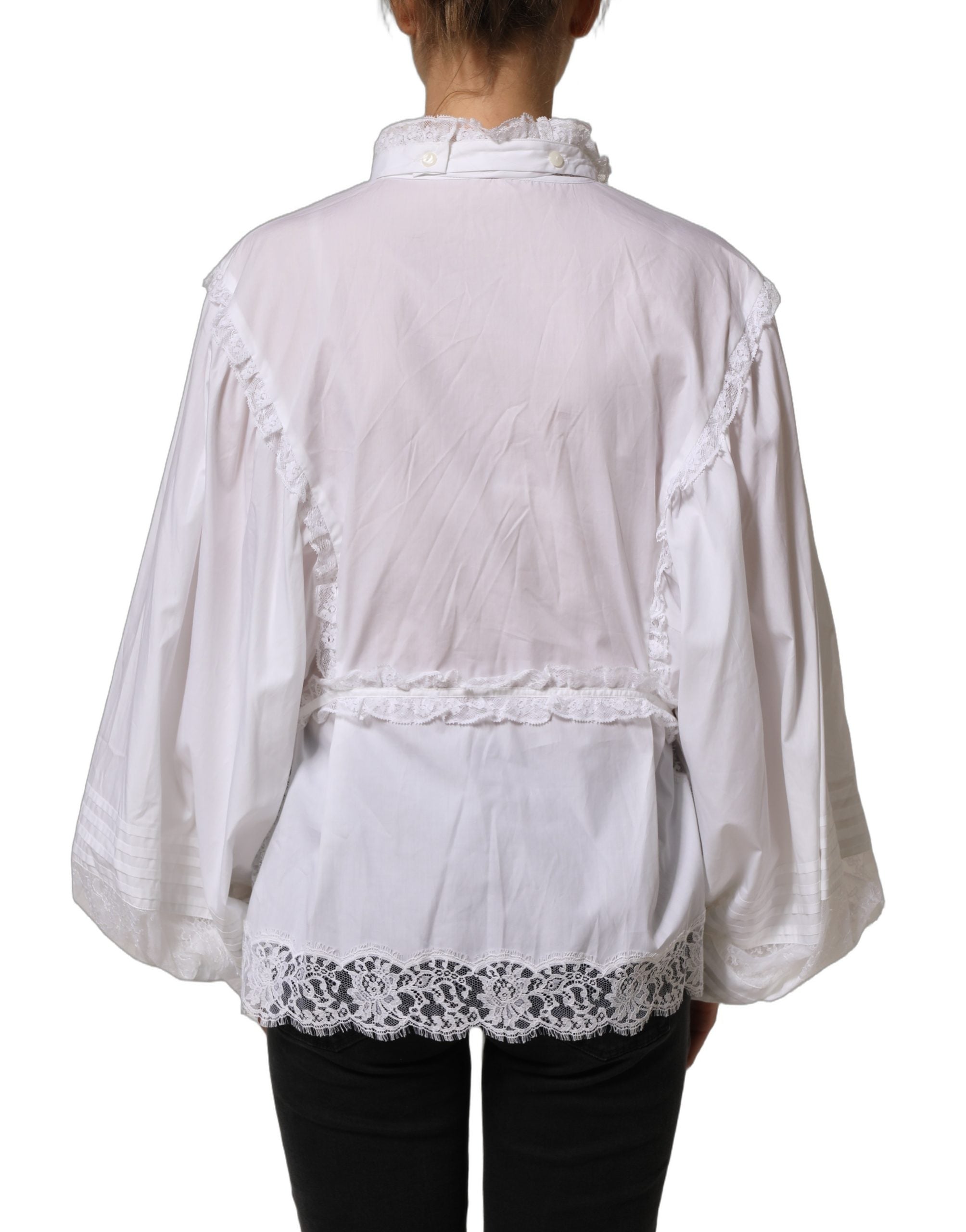 Dolce & Gabbana Dolce & Gabbana White Ruffled Lace Embellished Blouse Women's Top