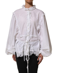Dolce & Gabbana Dolce & Gabbana White Ruffled Lace Embellished Blouse Women's Top