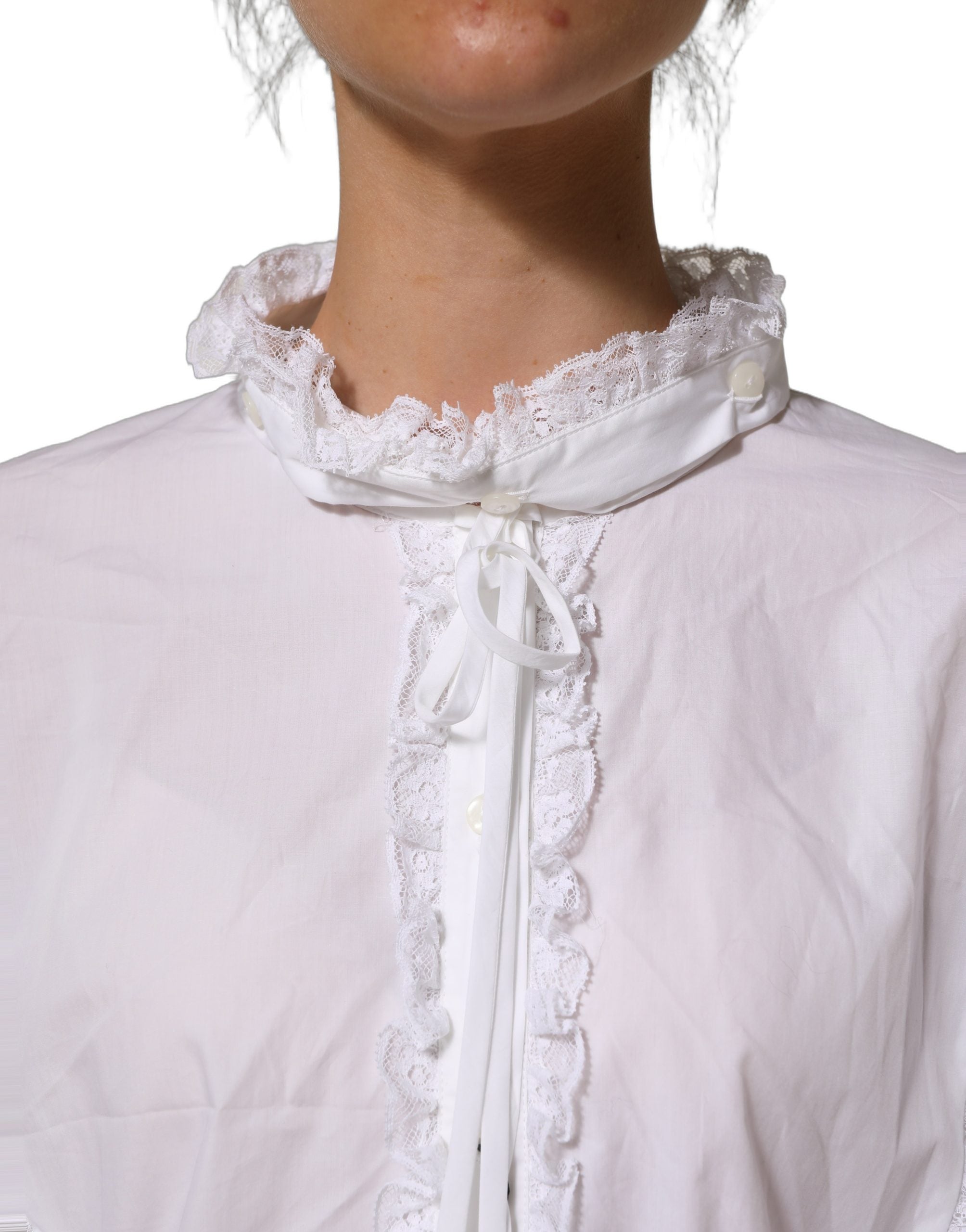Dolce & Gabbana Dolce & Gabbana White Ruffled Lace Embellished Blouse Women's Top