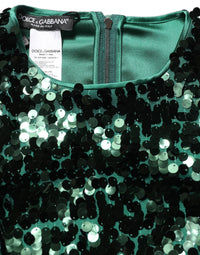 Dolce & Gabbana Dolce & Gabbana Green Sequined Long Sleeves Crop Blouse Women's Top