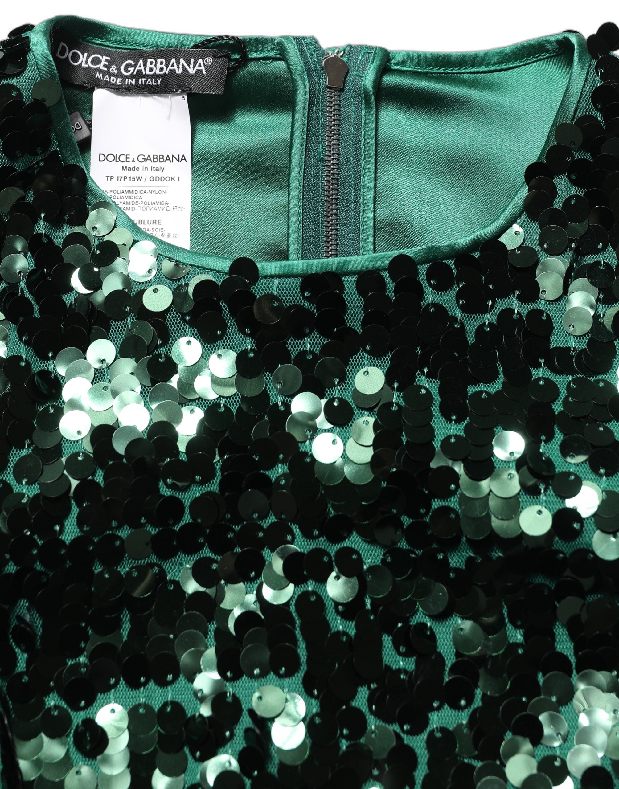 Dolce & Gabbana Dolce & Gabbana Green Sequined Long Sleeves Crop Blouse Women's Top