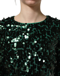 Dolce & Gabbana Dolce & Gabbana Green Sequined Long Sleeves Crop Blouse Women's Top