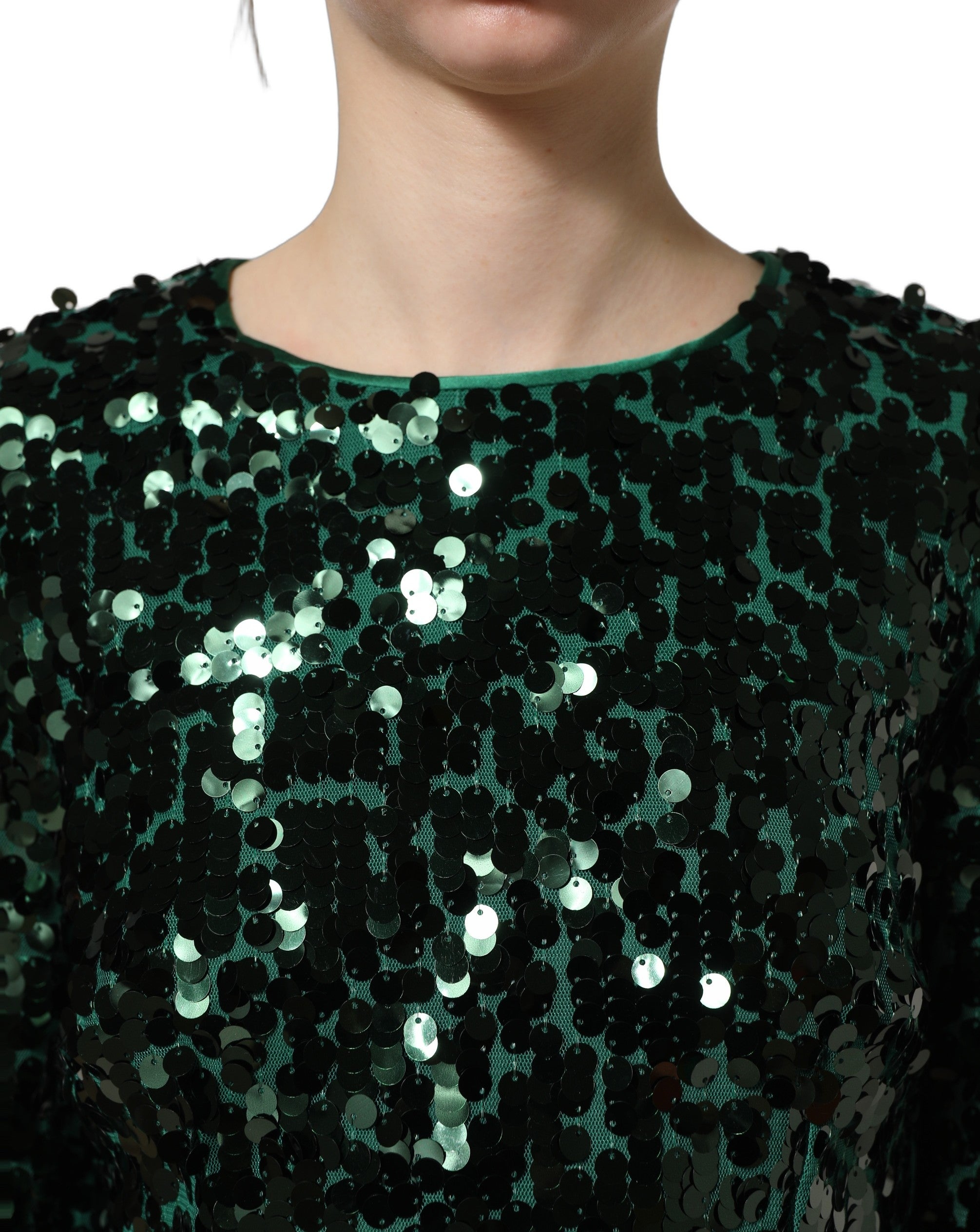 Dolce & Gabbana Dolce & Gabbana Green Sequined Long Sleeves Crop Blouse Women's Top