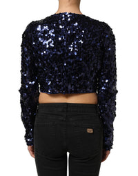 Dolce & Gabbana Dolce & Gabbana Blue Sequined Long Sleeves Crop Blouse Women's Top