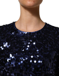 Dolce & Gabbana Dolce & Gabbana Blue Sequined Long Sleeves Crop Blouse Women's Top