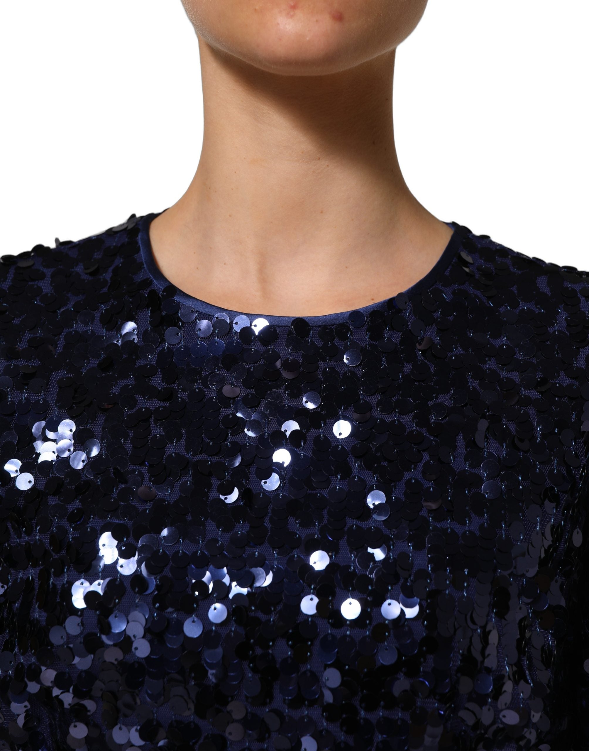 Dolce & Gabbana Dolce & Gabbana Blue Sequined Long Sleeves Crop Blouse Women's Top