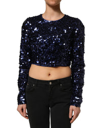 Dolce & Gabbana Dolce & Gabbana Blue Sequined Long Sleeves Crop Blouse Women's Top