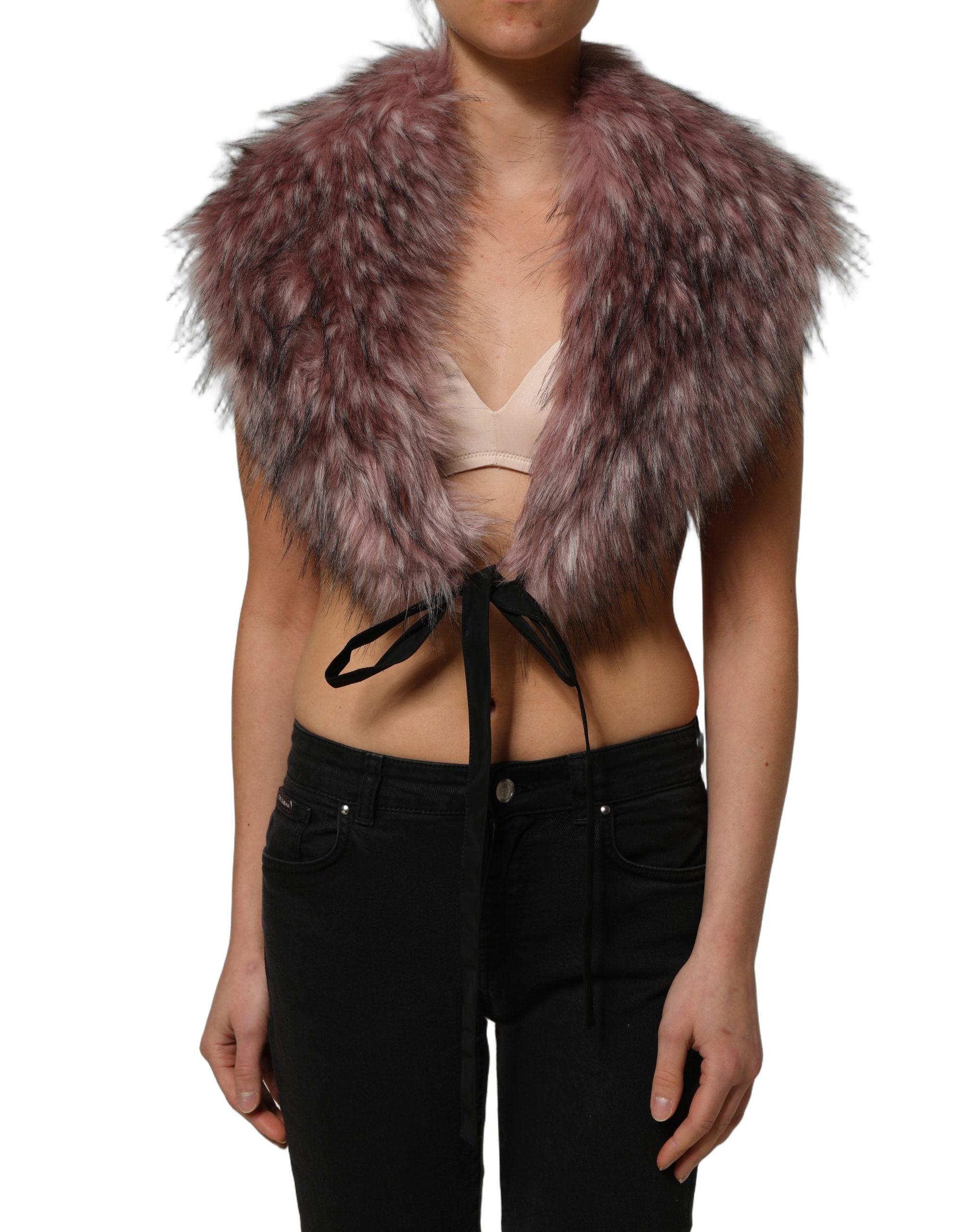 Dolce & Gabbana Dolce & Gabbana Pink Acrylic Faux Fur Knit Shrug Vest Women's Top