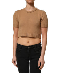 Dolce & Gabbana Dolce & Gabbana Brown Wool Short Sleeves Cropped Blouse Women's Top