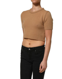 Dolce & Gabbana Dolce & Gabbana Brown Wool Short Sleeves Cropped Blouse Women's Top