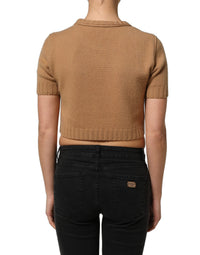 Dolce & Gabbana Dolce & Gabbana Brown Wool Short Sleeves Cropped Blouse Women's Top