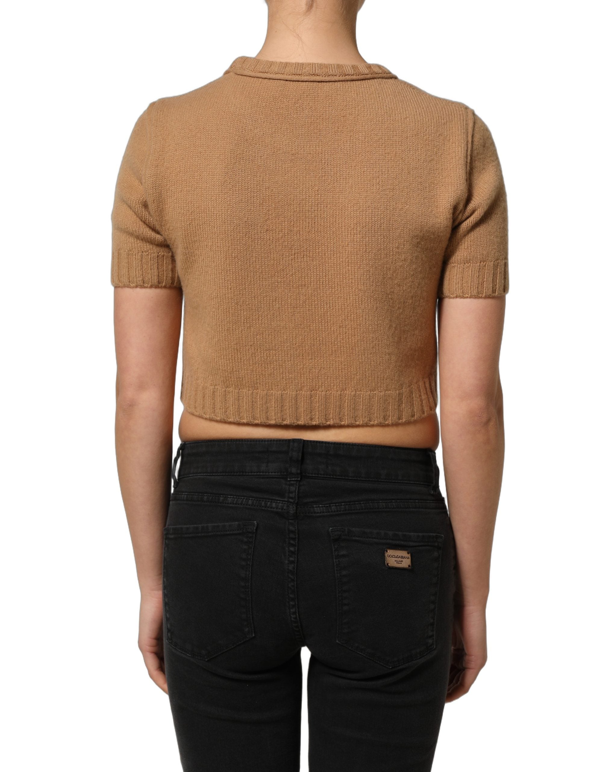 Dolce & Gabbana Dolce & Gabbana Brown Wool Short Sleeves Cropped Blouse Women's Top
