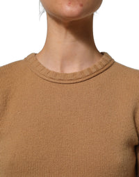 Dolce & Gabbana Dolce & Gabbana Brown Wool Short Sleeves Cropped Blouse Women's Top