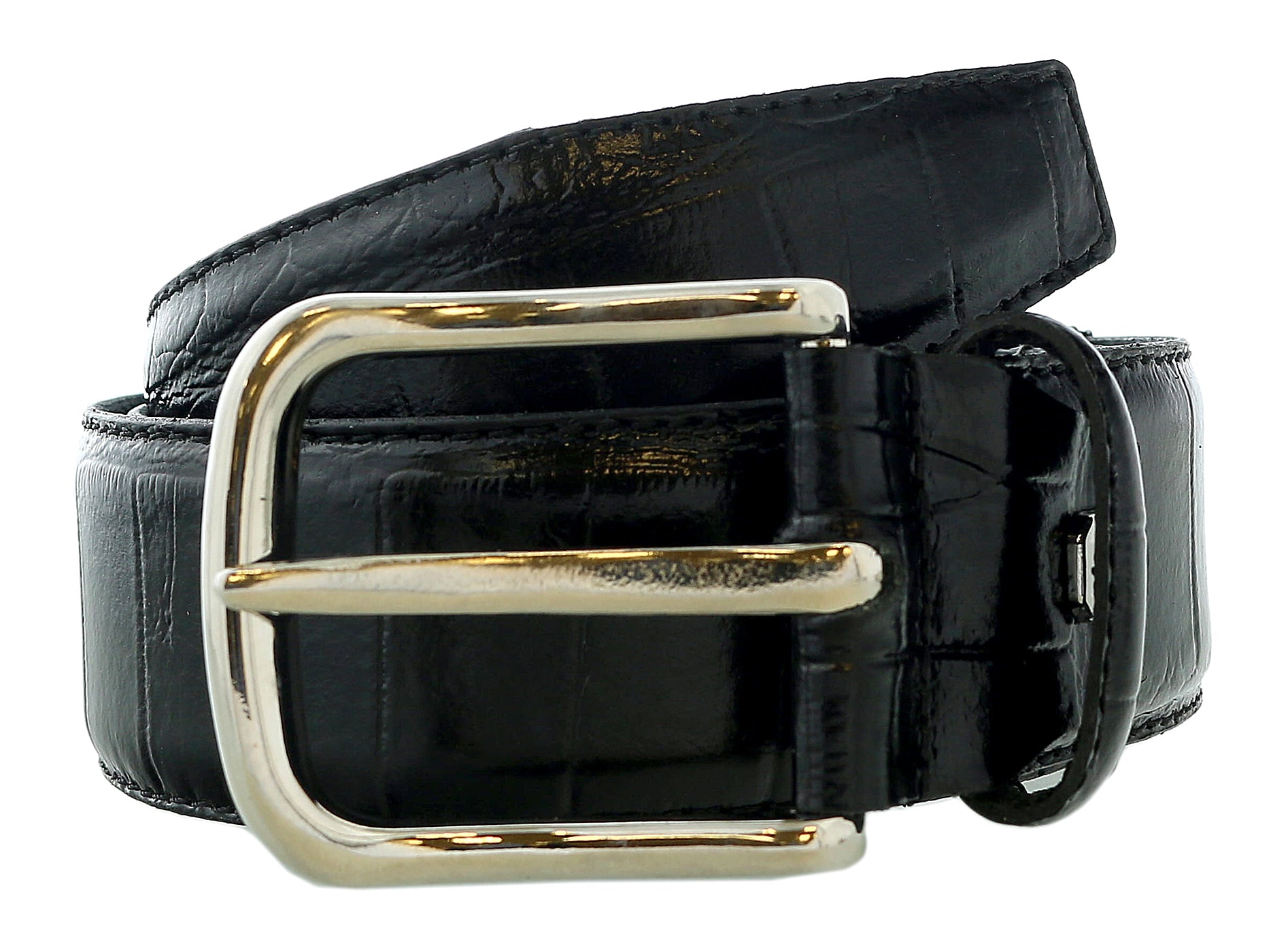 Pierre Cardin Shiny Black Embossed Classic Buckle Adjustable Belt Adjustable Mens Belt-