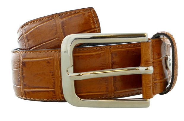 Pierre Cardin Shiny Brown Croc Embossed Classic Buckle Adjustable Belt Adjustable Mens Belt-