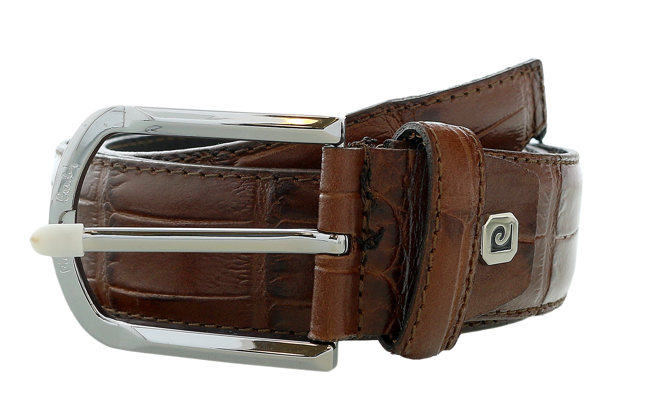 Pierre Cardin Brown Embossed Classic Buckle Adjustable Belt Adjustable Mens Belt-