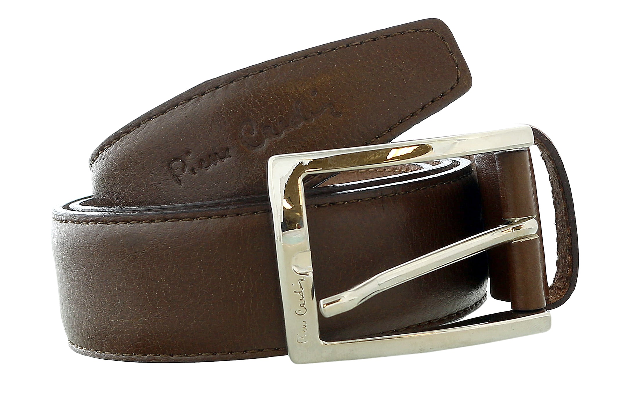 Pierre Cardin Brown Classic Square Silver D-Ring Adjustable Belt Adjustable Mens Belt-48