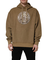 Dolce & Gabbana Dolce & Gabbana Brown Cotton Logo Coin Hooded Pullover Men's Sweater
