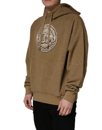Dolce & Gabbana Dolce & Gabbana Brown Cotton Logo Coin Hooded Pullover Men's Sweater