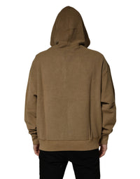 Dolce & Gabbana Dolce & Gabbana Brown Cotton Logo Coin Hooded Pullover Men's Sweater