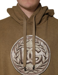 Dolce & Gabbana Dolce & Gabbana Brown Cotton Logo Coin Hooded Pullover Men's Sweater