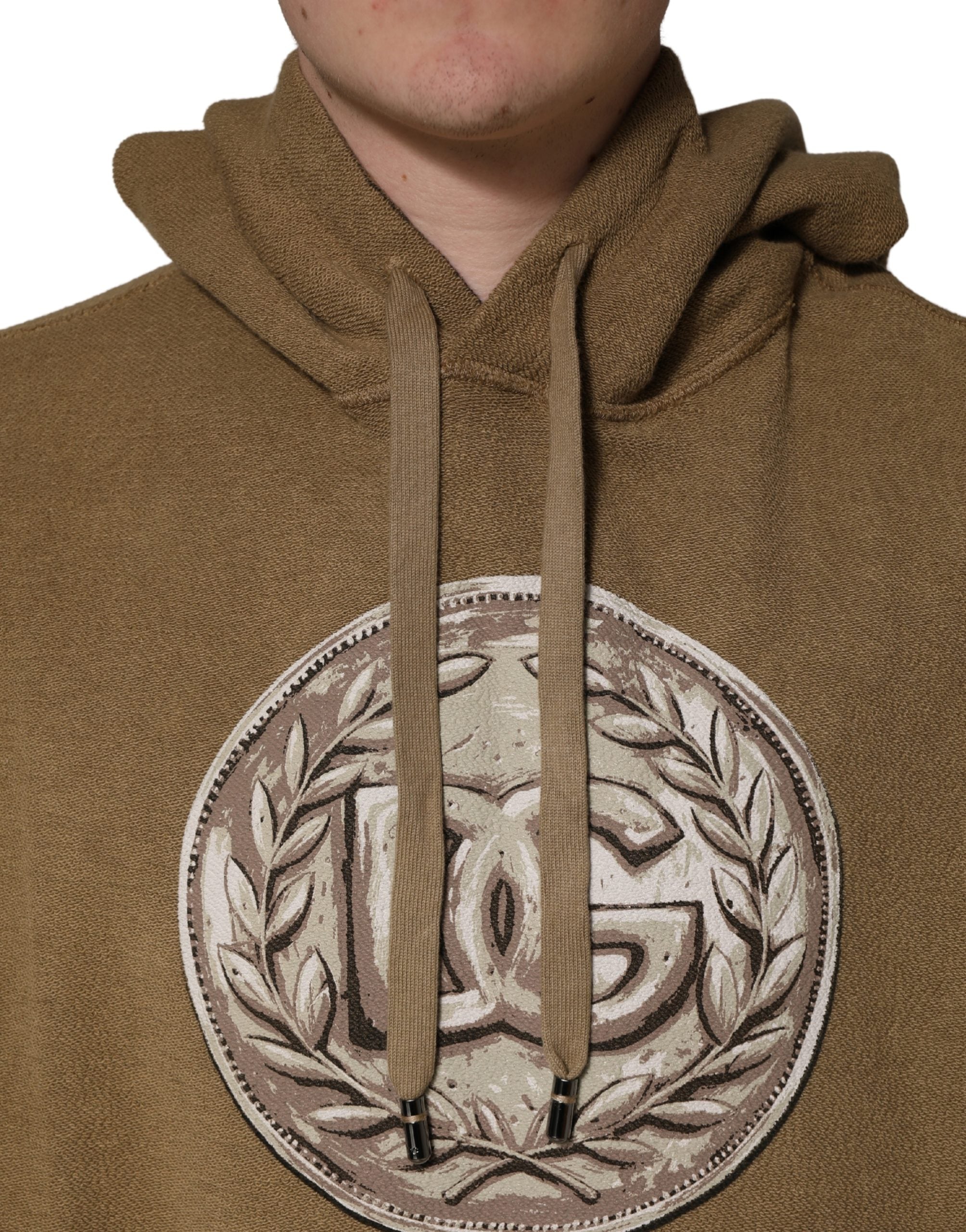 Dolce & Gabbana Dolce & Gabbana Brown Cotton Logo Coin Hooded Pullover Men's Sweater