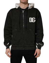 Dolce & Gabbana Dolce & Gabbana Black Cotton Logo Hooded Full Zip Men's Sweater