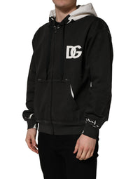 Dolce & Gabbana Dolce & Gabbana Black Cotton Logo Hooded Full Zip Men's Sweater