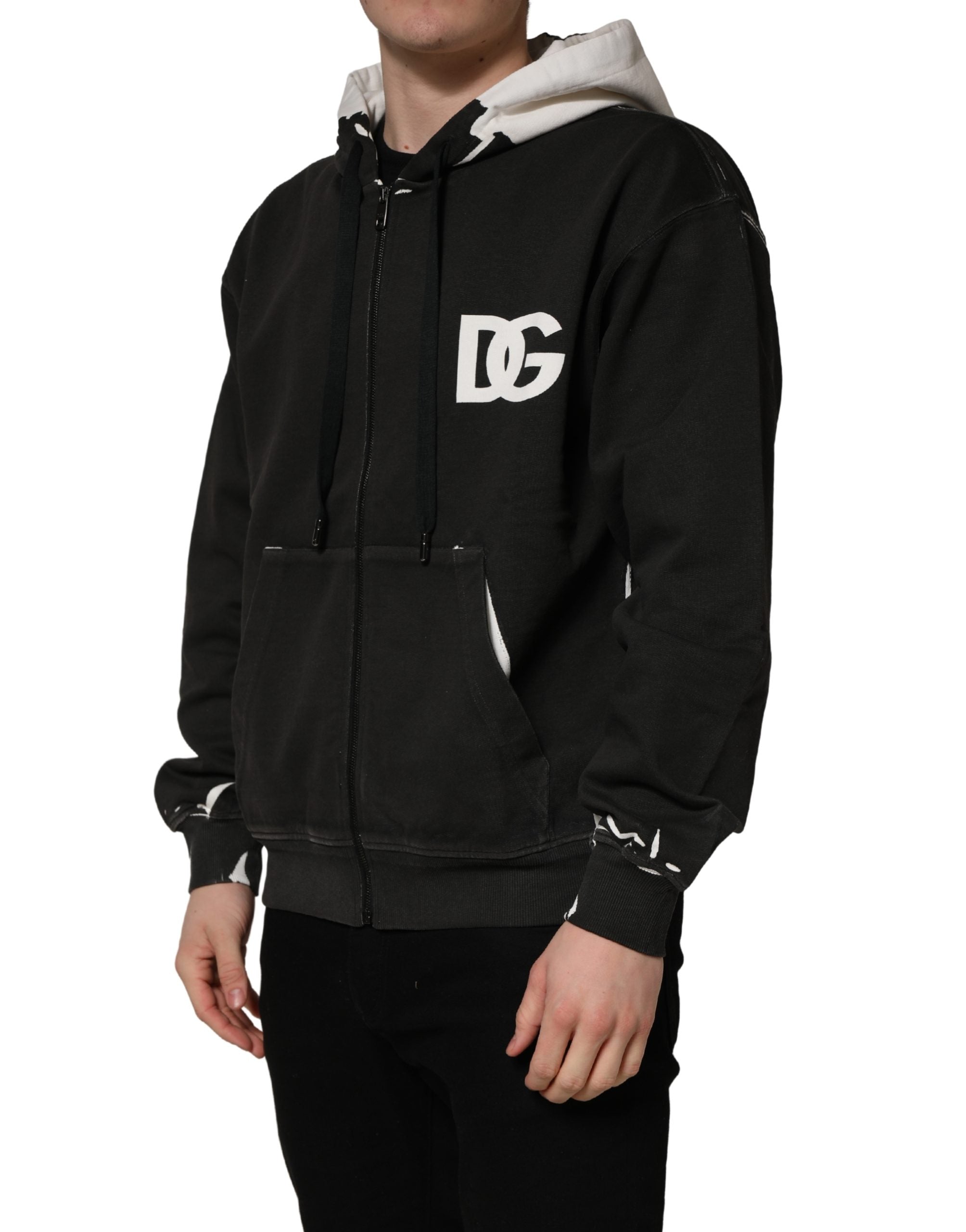 Dolce & Gabbana Dolce & Gabbana Black Cotton Logo Hooded Full Zip Men's Sweater
