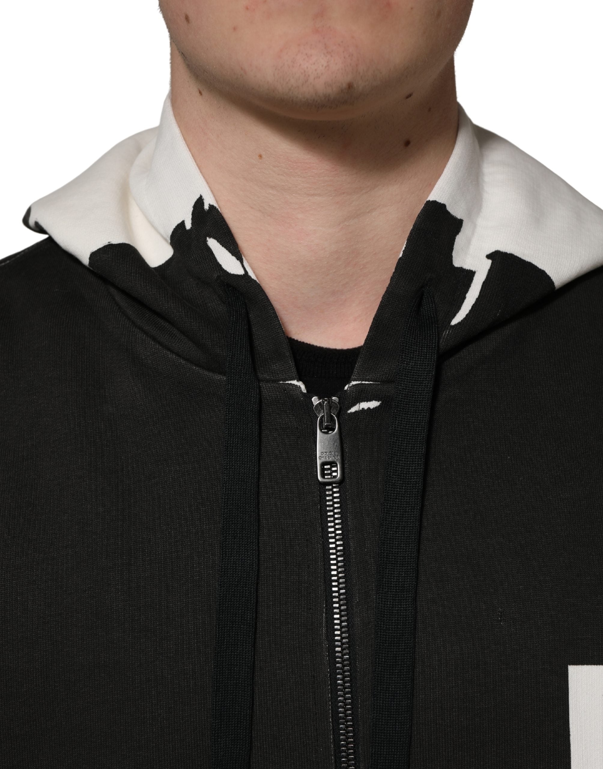 Dolce & Gabbana Dolce & Gabbana Black Cotton Logo Hooded Full Zip Men's Sweater