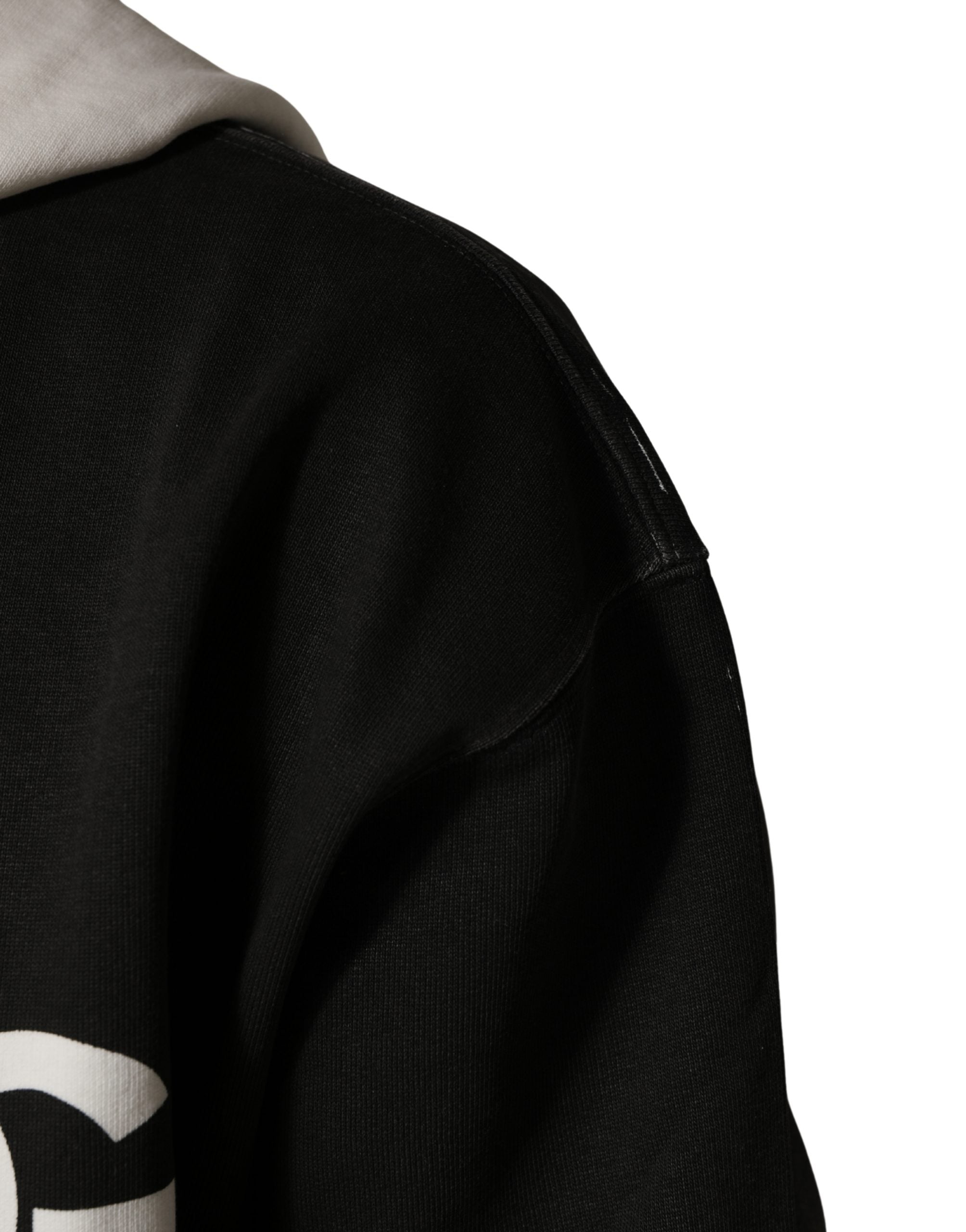 Dolce & Gabbana Dolce & Gabbana Black Cotton Logo Hooded Full Zip Men's Sweater
