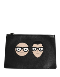 Dolce & Gabbana Dolce & Gabbana Black #DGFamily Embellished Leather Clutch Borse Men's Bag