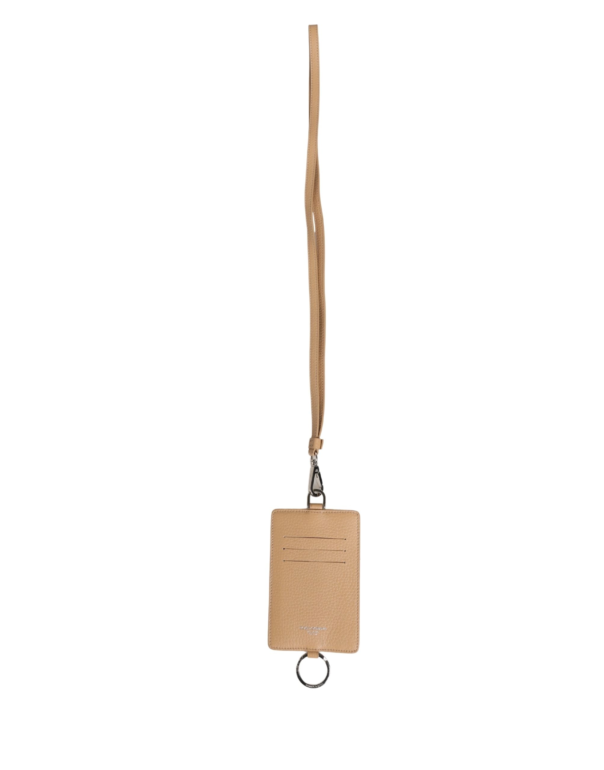 Dolce & Gabbana Dolce & Gabbana Beige Leather Logo Embossed Lanyard Card Holder Men's Wallet