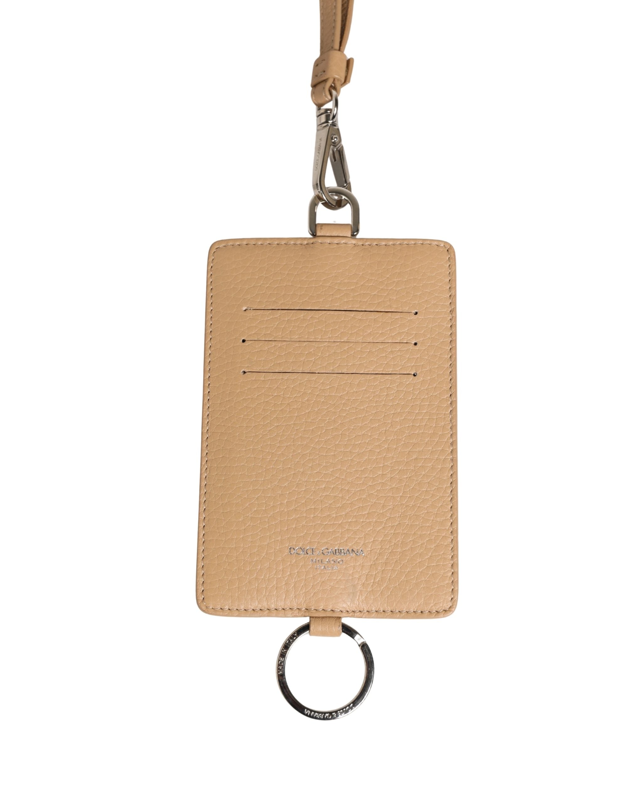 Dolce & Gabbana Dolce & Gabbana Beige Leather Logo Embossed Lanyard Card Holder Men's Wallet