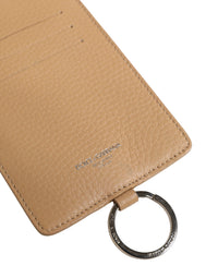 Dolce & Gabbana Dolce & Gabbana Beige Leather Logo Embossed Lanyard Card Holder Men's Wallet