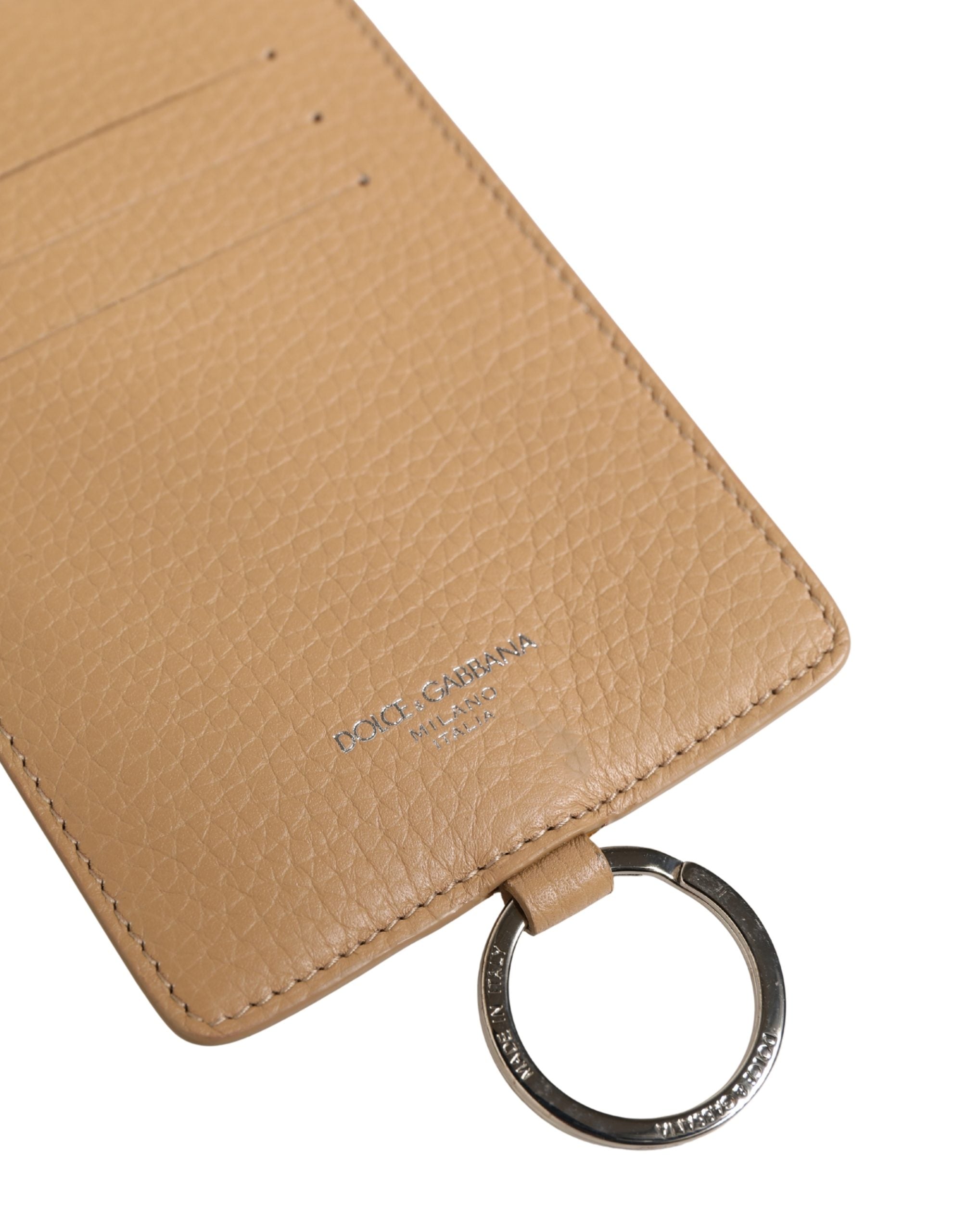 Dolce & Gabbana Dolce & Gabbana Beige Leather Logo Embossed Lanyard Card Holder Men's Wallet
