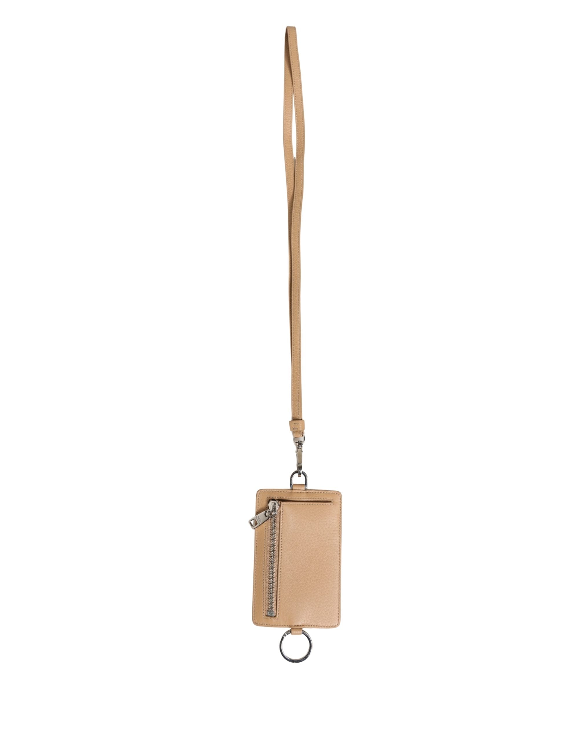 Dolce & Gabbana Dolce & Gabbana Beige Leather Logo Embossed Lanyard Card Holder Men's Wallet