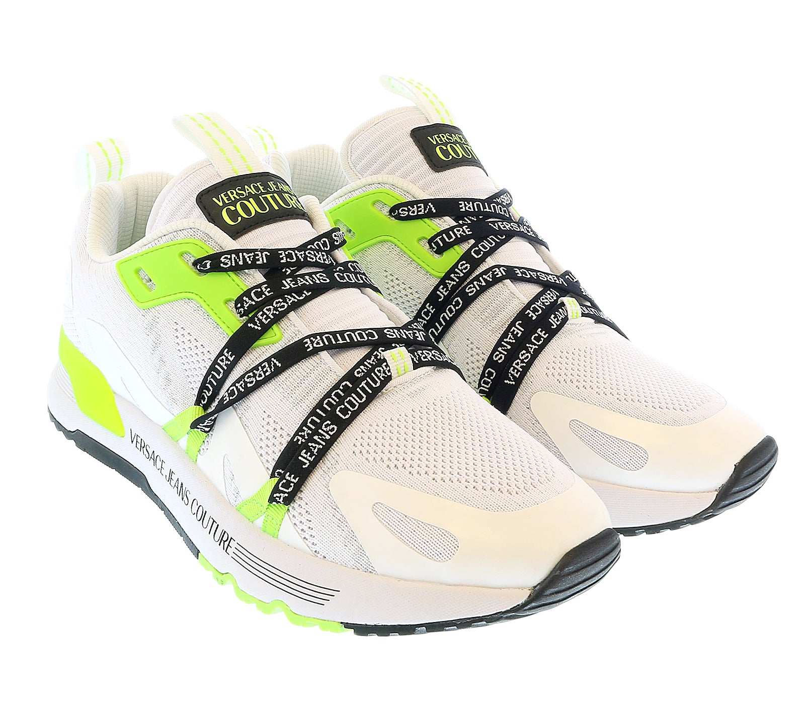 Versace Jeans Couture White Neon Green Lace Up Fashion Athletic Sneakers-