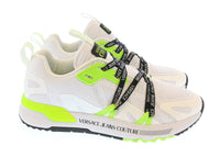 Versace Jeans Couture White Neon Green Lace Up Fashion Athletic Sneakers-