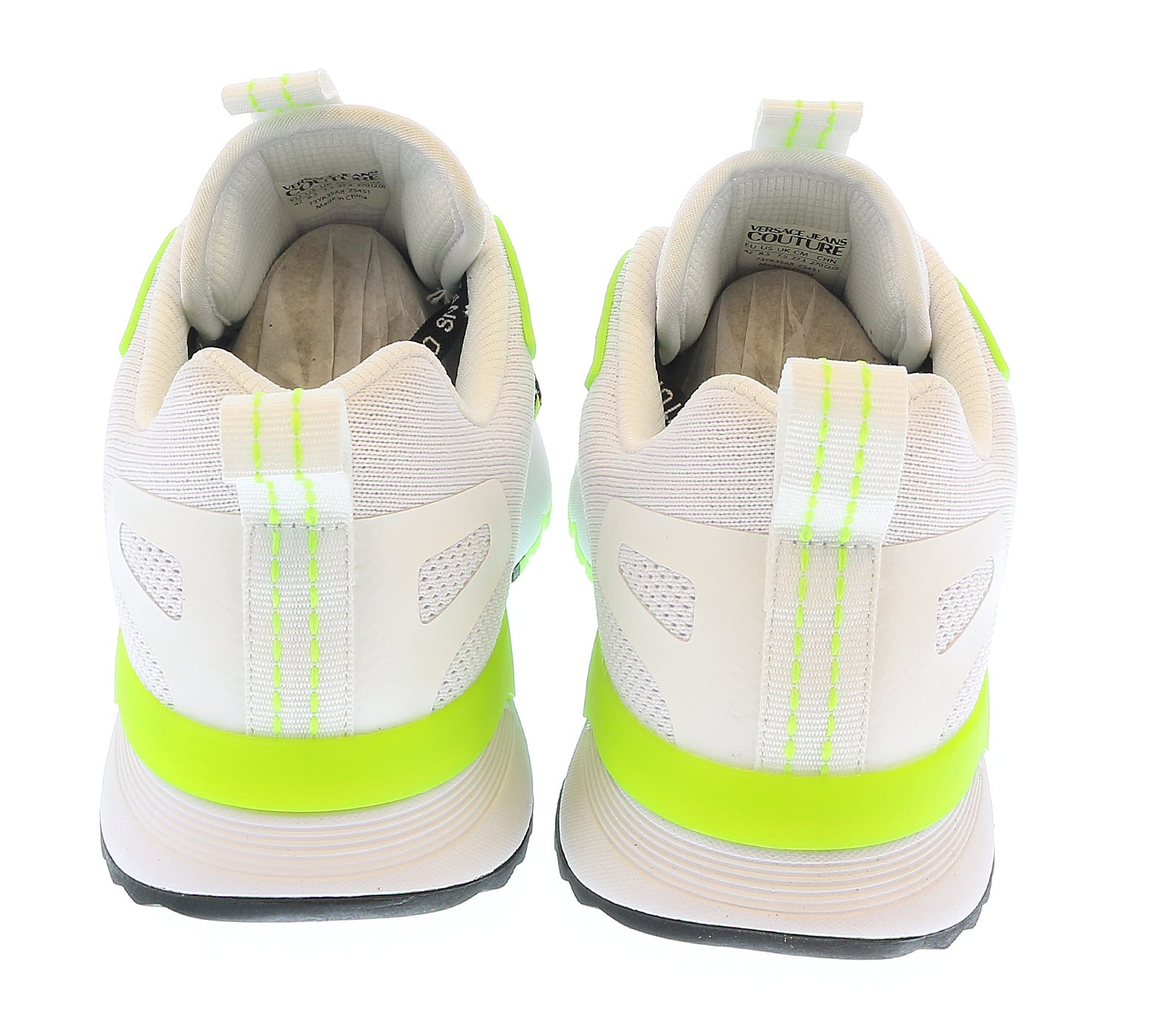 Versace Jeans Couture White Neon Green Lace Up Fashion Athletic Sneakers-