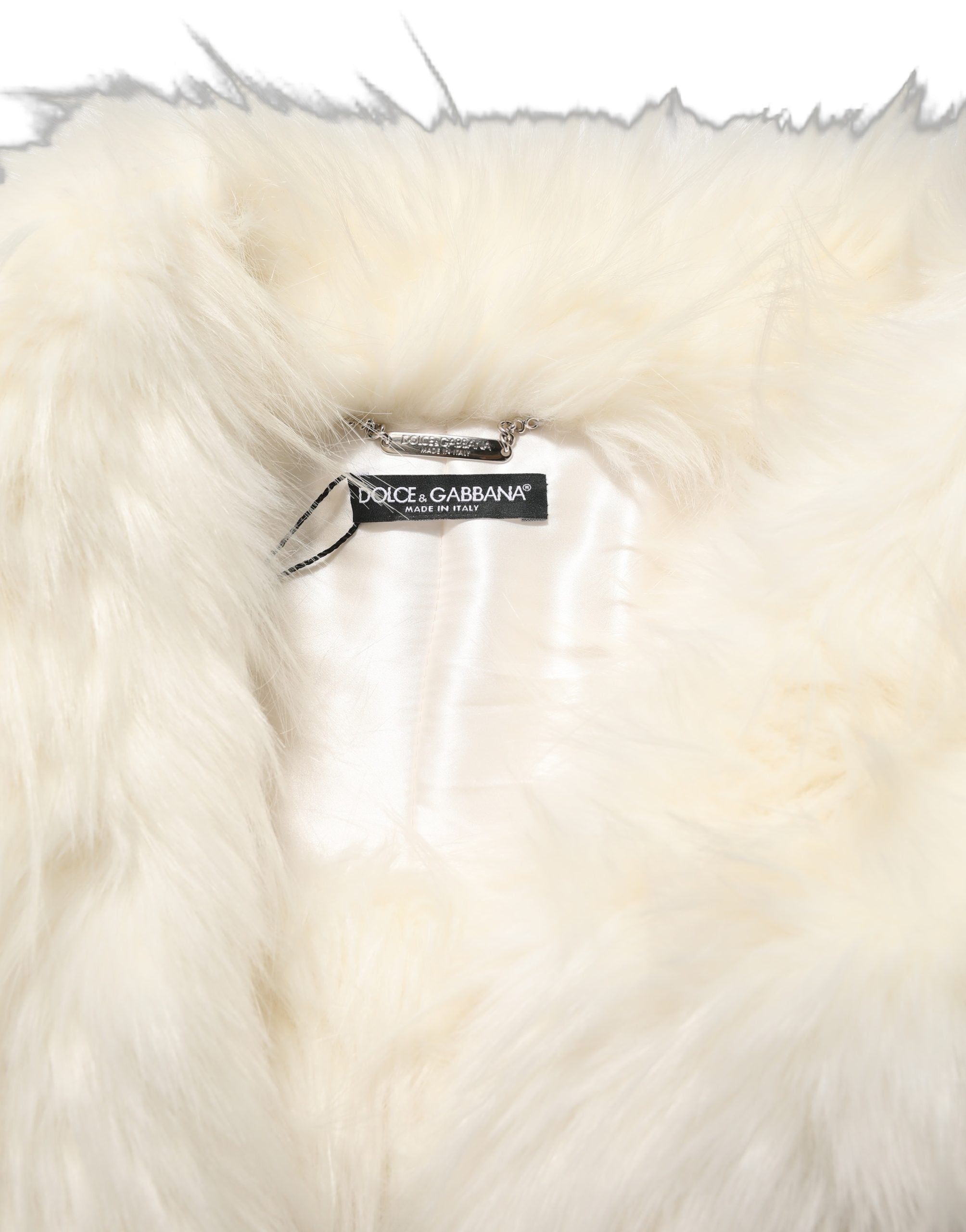 Dolce & Gabbana Dolce & Gabbana White Faux Fur Long Sleeves Coat Women's Jacket