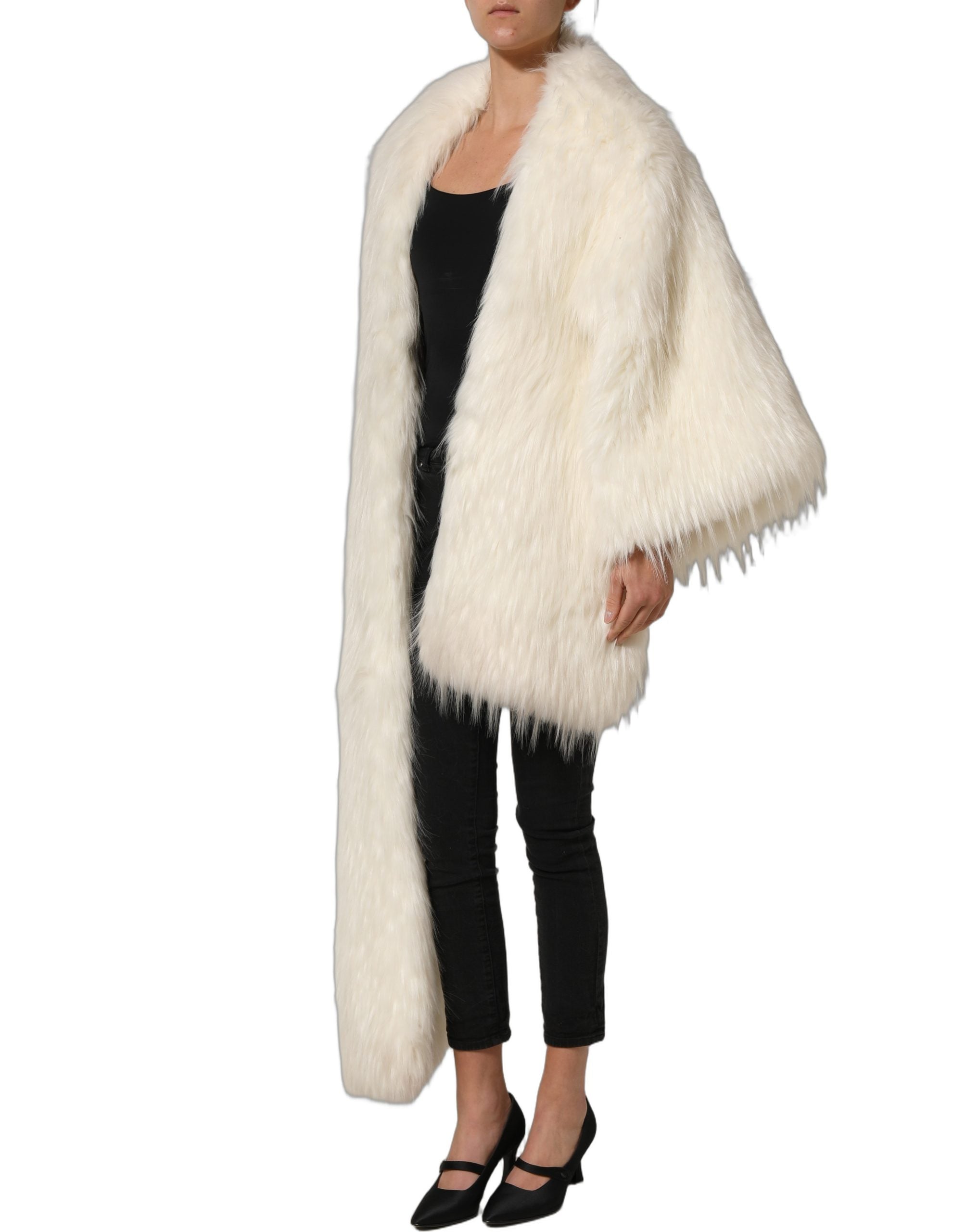 Dolce & Gabbana Dolce & Gabbana White Faux Fur Long Sleeves Coat Women's Jacket