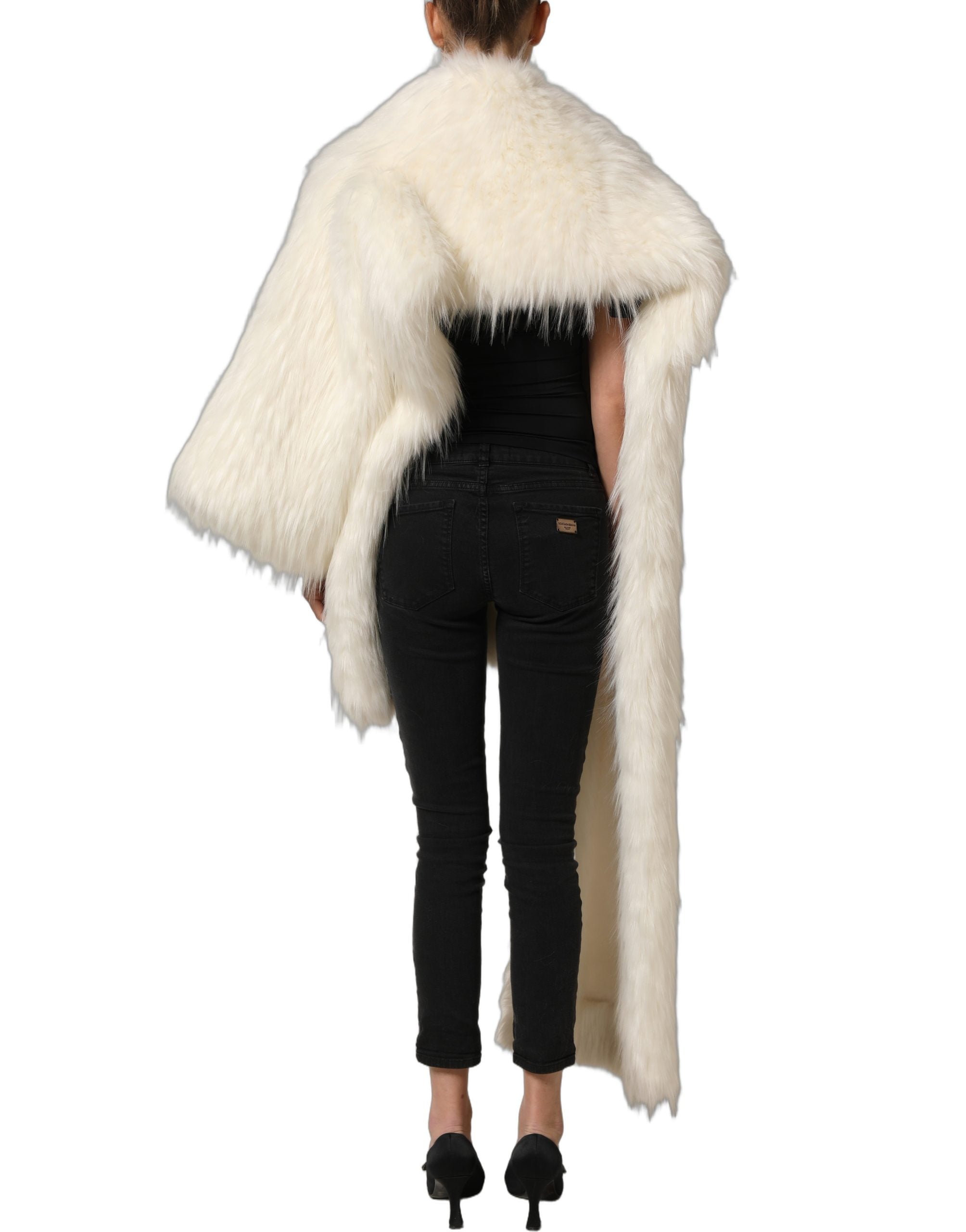 Dolce & Gabbana Dolce & Gabbana White Faux Fur Long Sleeves Coat Women's Jacket